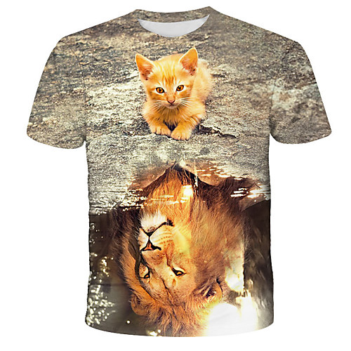 

Men's Daily Holiday Street chic / Exaggerated T-shirt - 3D / Tie Dye / Animal Wolf, Print Rainbow