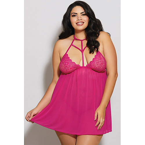 

Women's Lace / Backless / Cut Out Suits Nightwear Jacquard / Solid Colored Fuchsia M L XL