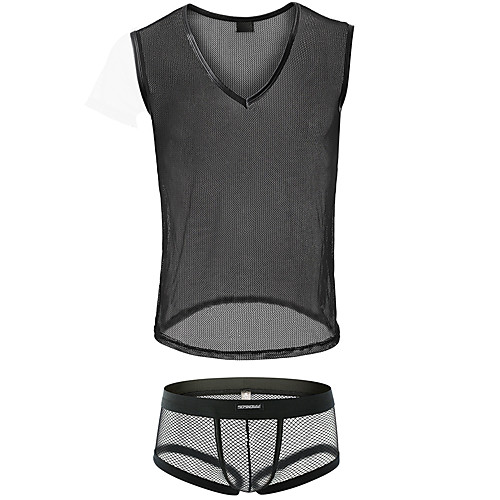 

Men's Mesh Suits Nightwear Solid Colored Black M L XL
