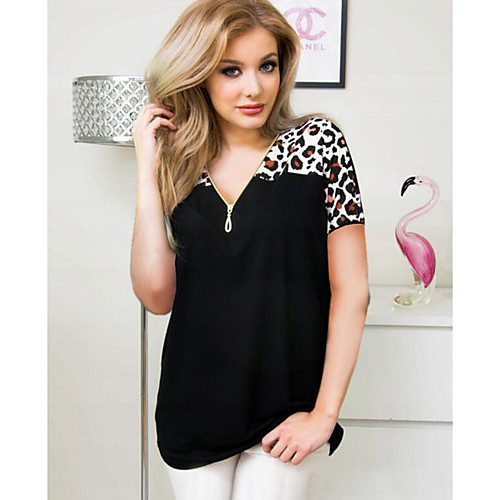 

Women's Daily T-shirt - Leopard Patchwork / Print Army Green