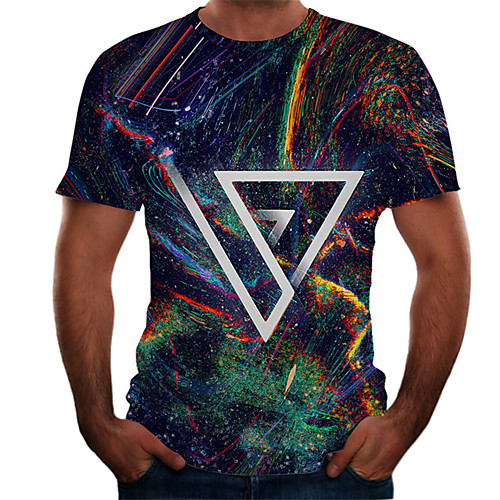 

Men's Daily Basic T-shirt - Color Block / 3D Print Rainbow
