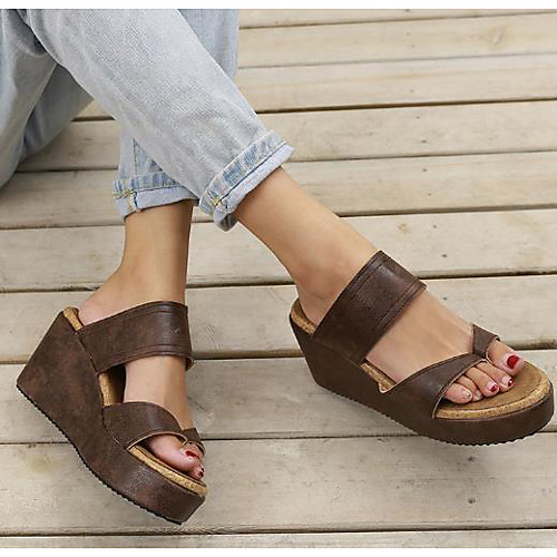 

Women's Sandals Wedge Heel Open Toe PU Summer Brown / Black / Gray