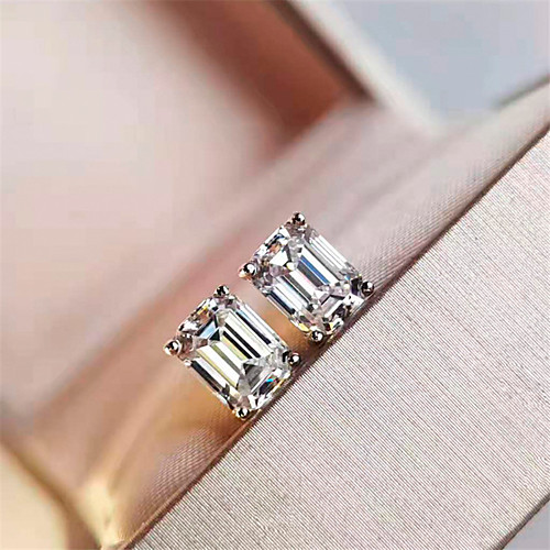 

3 carat Synthetic Diamond Earrings Silver For Women's Princess cut Ladies Luxury Elegant Bridal Wedding Party Evening Formal High Quality Classic 2pcs
