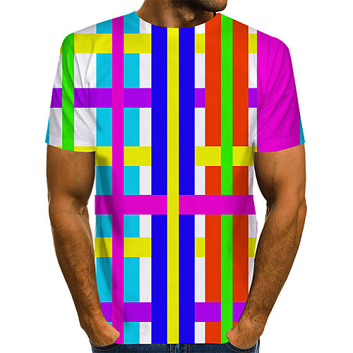 

Men's Daily Going out Street chic / Exaggerated T-shirt - Geometric / 3D / Graphic Pleated / Print Rainbow