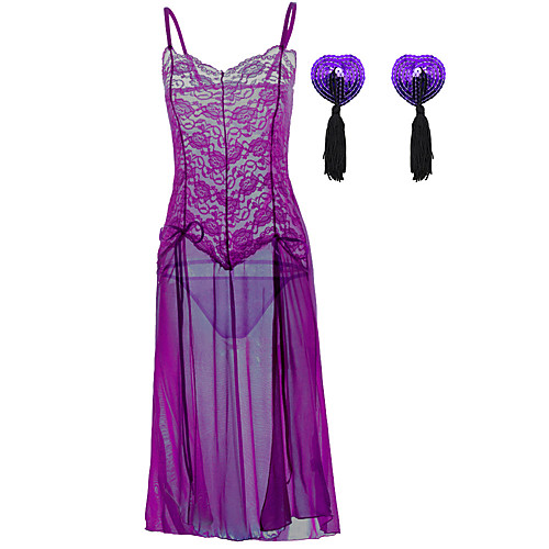 

Women's Lace / Sequins / Mesh Suits Nightwear Solid Colored Purple Black S M L