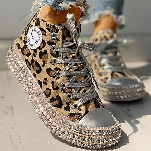 

Women's Sneakers Flat Heel Round Toe Rivet Canvas Vintage / Casual Spring & Fall / Spring & Summer Black / Leopard