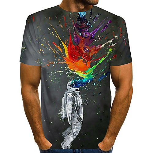 

Men's Daily Weekend Basic / Exaggerated T-shirt - Color Block / Rainbow / Abstract Print Rainbow