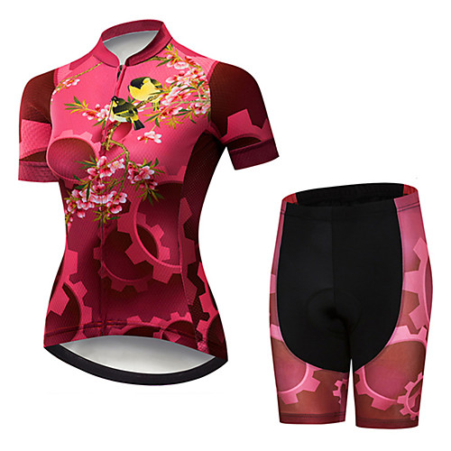 

21Grams Women's Short Sleeve Cycling Jersey with Shorts Black / Red Floral Botanical Bird Gear Bike Clothing Suit Breathable 3D Pad Quick Dry Ultraviolet Resistant Sweat-wicking Sports Floral