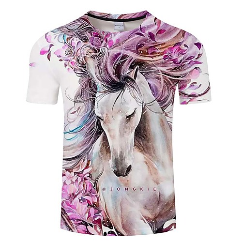 

Men's Daily Going out Exaggerated T-shirt - 3D / Animal Horse, Print Blushing Pink