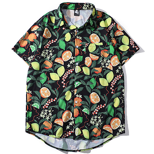 

Men's Daily Basic Shirt - Scenery / Fruit Print Black