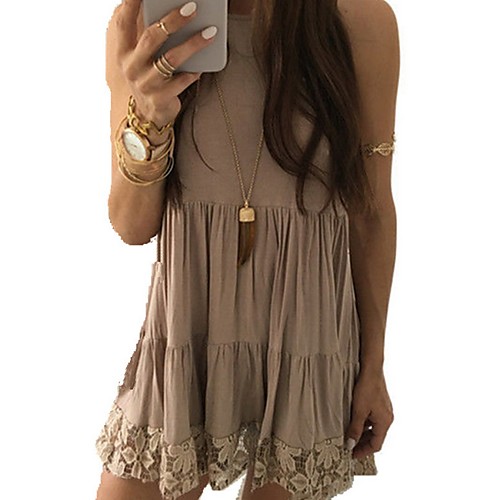 

Women's Beige Light Blue Dress Shift Solid Color S M