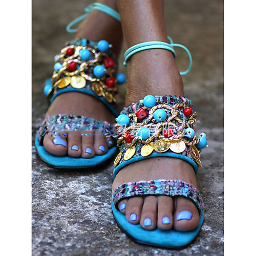 

Women's Sandals Summer Flat Heel Open Toe Boho Daily Beach PU Blue