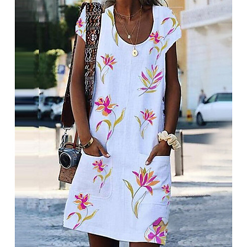 

Women's Orange Blue Dress Shift Floral S M