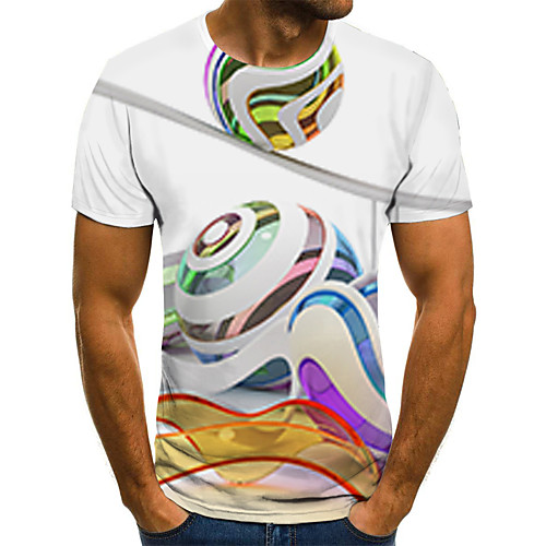 

Men's Holiday Going out Street chic / Exaggerated T-shirt - Geometric / Color Block / 3D Print Rainbow