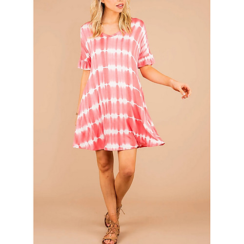 

Women's Daily Tunic - Geometric / Tie Dye V Neck Blushing Pink