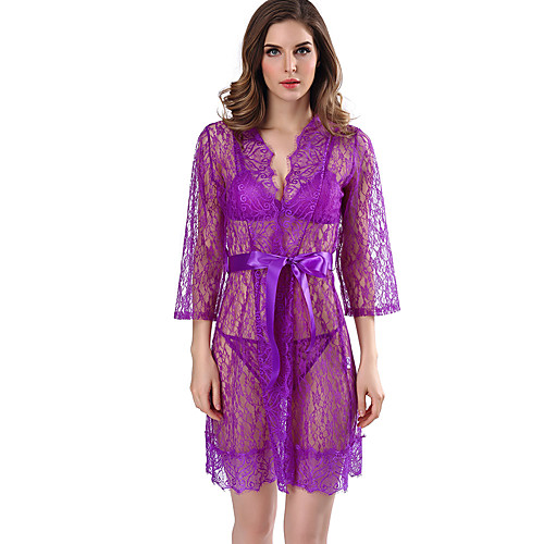 

Women's Lace / Cut Out / Mesh Suits Nightwear Solid Colored Purple Red White S M L