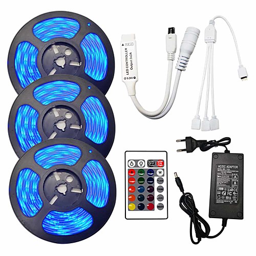 

3x5M Flexible LED Light Strips / RGB Strip Lights / Remote Controls 450 LEDs SMD5050 10mm 1 44Keys Remote Controller / 1 X 12V 5A Power Supply 1 set RGB Christmas / New Year's Waterproof / Cuttable