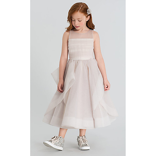 

A-Line Ankle Length Wedding / Party Flower Girl Dresses - Organza Sleeveless Jewel Neck with Tier / Solid