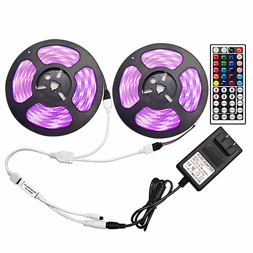 

2x5M Flexible LED Light Strips / RGB Strip Lights / Remote Controls 300 LEDs SMD5050 10mm 1 44Keys Remote Controller / 1 x 12V 3A Adapter 1 set RGB Christmas / New Year's Cuttable / Party / Decorative