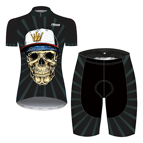 

21Grams Women's Short Sleeve Cycling Jersey with Shorts Black / White Skull Bike Clothing Suit Breathable Quick Dry Ultraviolet Resistant Sweat-wicking Sports Solid Color Mountain Bike MTB Road Bike