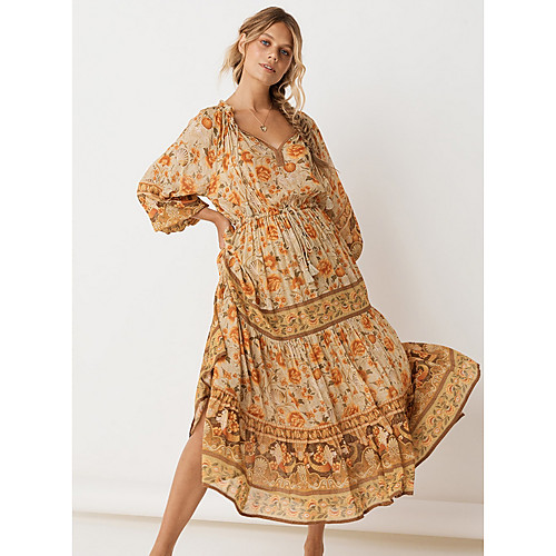 

Women's Yellow Green Dress Loose Floral S M