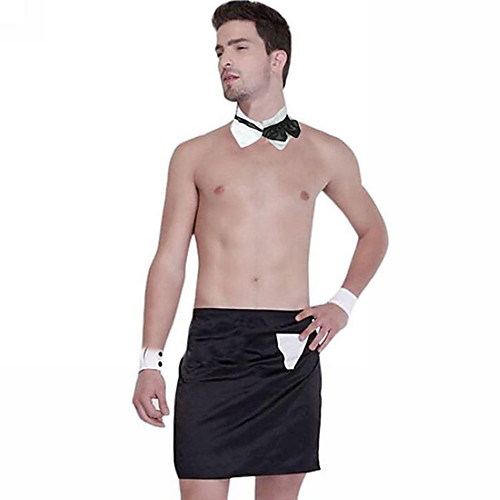 

Men's Backless Suits Nightwear Color Block Black One-Size