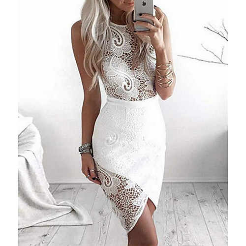 

Women's Asymmetrical White Dress Sheath Solid Color S M Slim