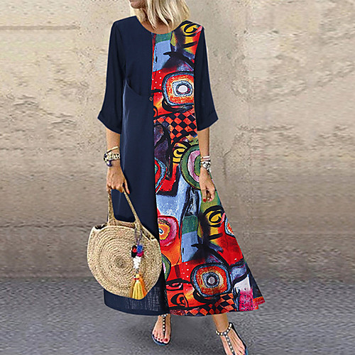 

Women's Plus Size Yellow Red Dress Plus Size Abaya Spring & Summer Holiday Vacation A Line Loose Print M L / Maxi / Cotton
