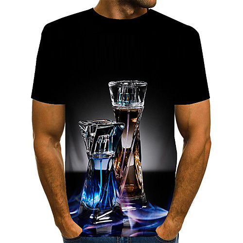 

Men's Daily Holiday Street chic / Exaggerated T-shirt - Color Block / 3D / Abstract Print Black