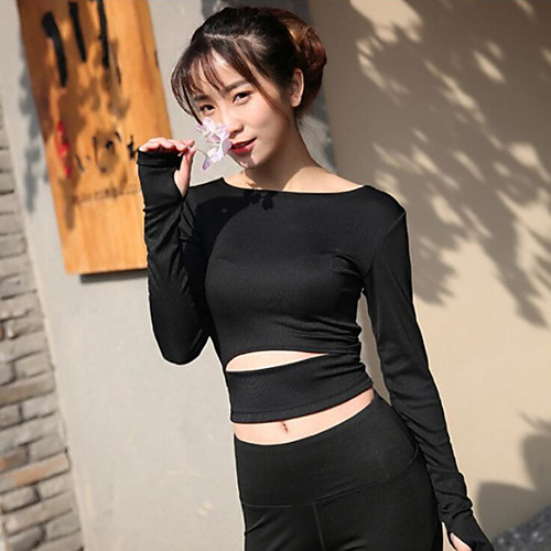 

Women's Yoga Top Cut Out Solid Color Dark Navy White Black Yoga Running Fitness Top Long Sleeve Sport Activewear Breathable Quick Dry Comfortable Stretchy Slim