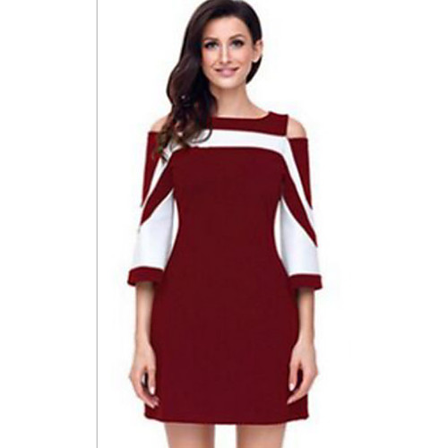 

Women's Wine Blue Dress A Line Color Block S M