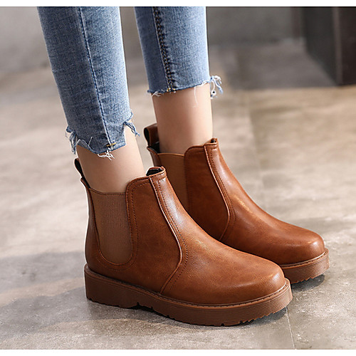 

Women's Boots Flat Heel Round Toe PU Mid-Calf Boots Winter Brown / Black