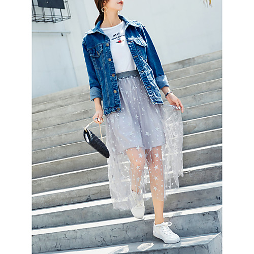 

Women's Dress / Going out Active / Street chic A Line / Pencil Skirts - Galaxy Sequins / Tulle White Black Gray S M L / Loose