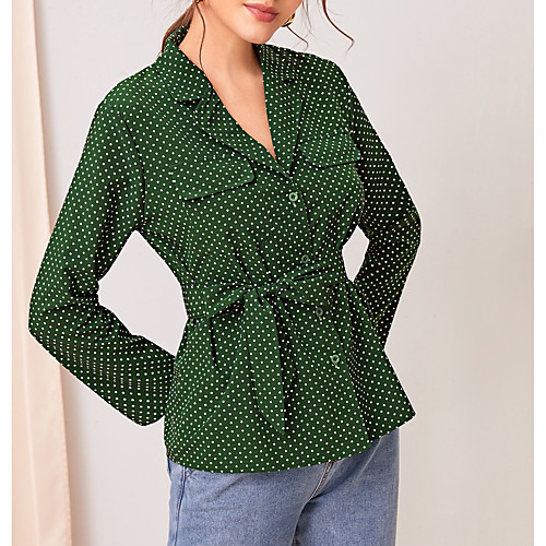 

New 2020 Women's Elegant V-neck Dot Print Drawstring Long Sleeve Shirt