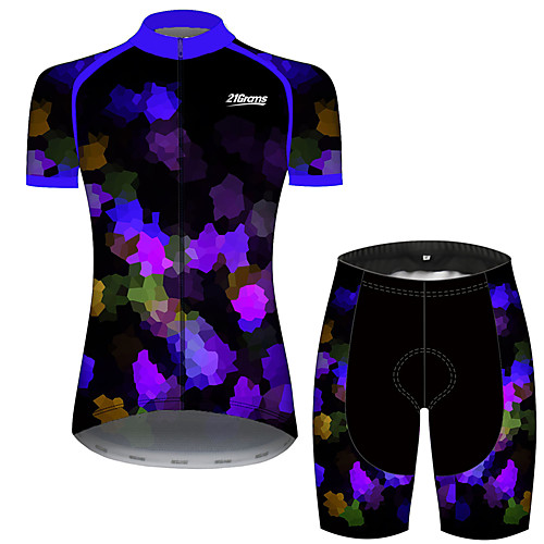 

21Grams Women's Short Sleeve Cycling Jersey with Shorts Black / Blue Patchwork Sparkly Geometic Bike Clothing Suit Breathable Quick Dry Ultraviolet Resistant Sweat-wicking Sports Patchwork Mountain