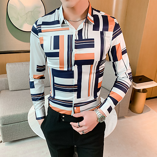 

Men's Going out Weekend Elegant / Rock Shirt - Geometric White