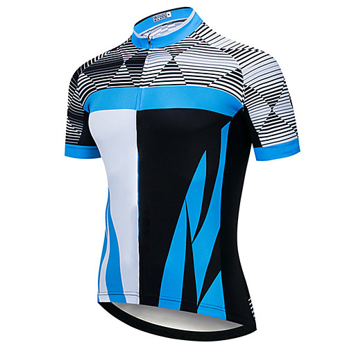 

21Grams Men's Short Sleeve Cycling Jersey 100% Polyester Black / Blue Stripes Geometic Bike Jersey Top Mountain Bike MTB Road Bike Cycling UV Resistant Breathable Quick Dry Sports Clothing Apparel