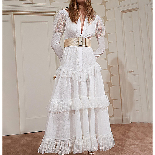 

A-Line V Neck Ankle Length Lace Elegant / Maxi Holiday / Prom Dress with Lace Insert 2020