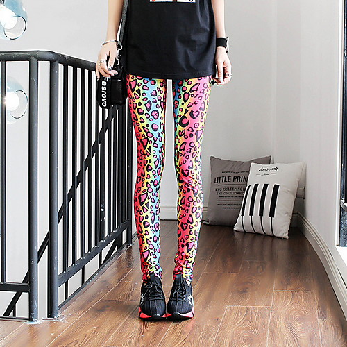 

Women's Basic Legging - Geometric, Print Mid Waist Black Rainbow One-Size