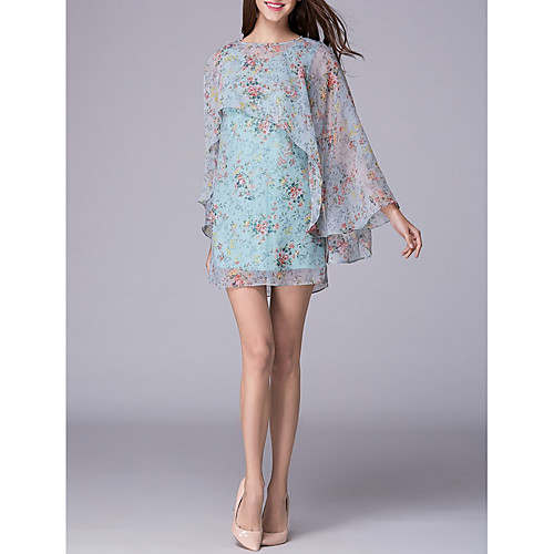 

Two Piece Jewel Neck Short / Mini Polyester Floral / Blue Holiday / Cocktail Party Dress with Pattern / Print 2020