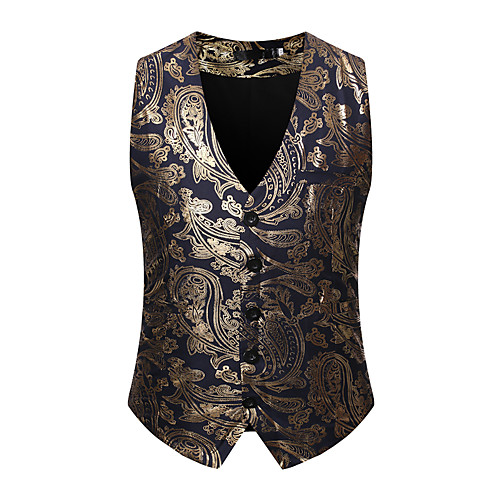 

Men's Vest, Geometric V Neck Rayon / Polyester Black / Navy Blue