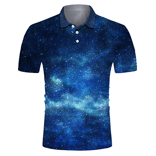 

Men's Club Weekend Rock / Exaggerated Polo - Galaxy / Color Block / 3D Print Navy Blue