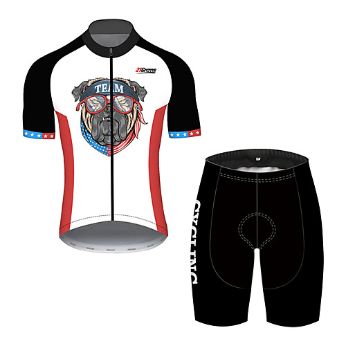 

21Grams Men's Short Sleeve Cycling Jersey with Shorts Black / White Dog Animal American / USA Bike Clothing Suit UV Resistant Breathable Quick Dry Sweat-wicking Sports Dog Mountain Bike MTB Road Bike