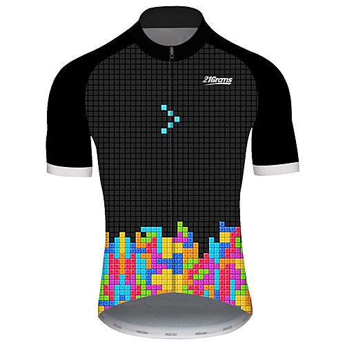 

21Grams Men's Short Sleeve Cycling Jersey 100% Polyester Black / Red Plaid / Checkered Novelty Tetris Bike Jersey Top Mountain Bike MTB Road Bike Cycling UV Resistant Breathable Quick Dry Sports