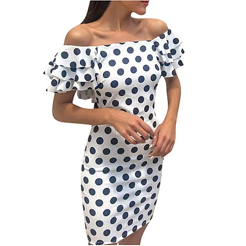 

Women's White Dress Elegant Sheath Polka Dot S M