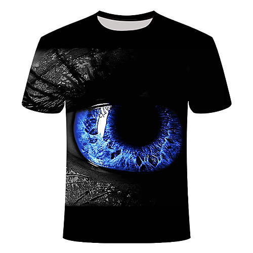 

Men's Daily Going out Basic T-shirt - 3D / Eye Print Black