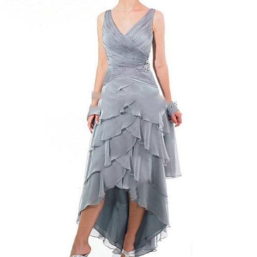 

A-Line V Neck Asymmetrical Polyester Sleeveless Sexy Mother of the Bride Dress with Tier Mother's Day 2020