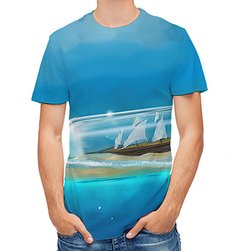 

Men's Daily Basic T-shirt - 3D Print Light Blue