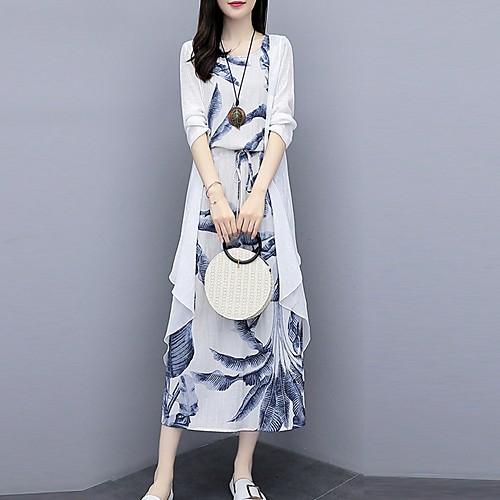 

Women's Green Blue Dress A Line Floral M L