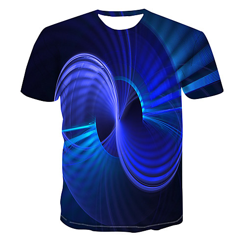 

Men's Color Block 3D Print T-shirt Street chic Punk & Gothic Club Weekend Round Neck Blue / Short Sleeve